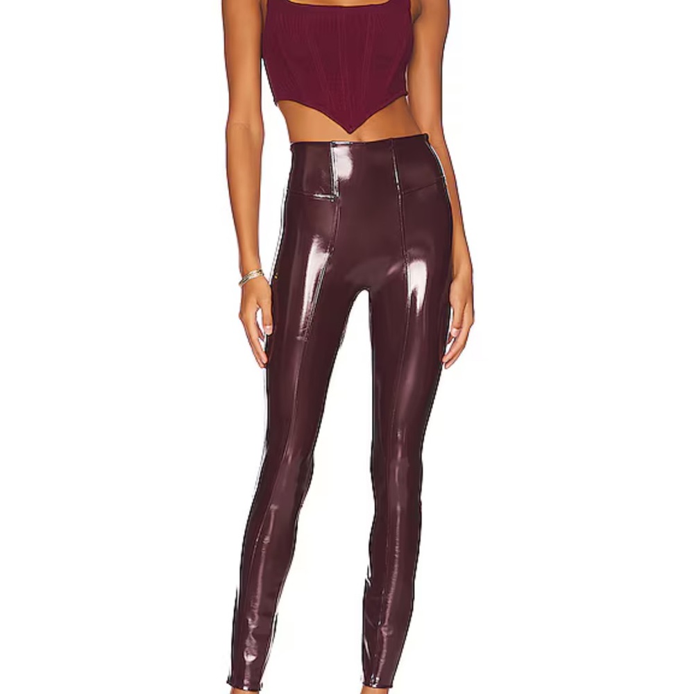 Spanks faux patent leather leggings in ruby